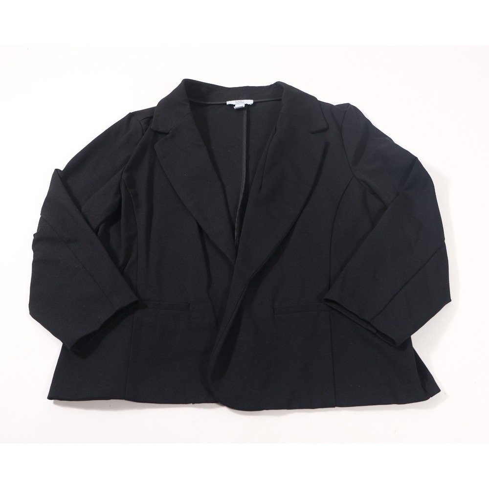 Croft & Barrow Blazer Womens L Black Open Front 3/4 Sleeve Notched Lapel Stretch